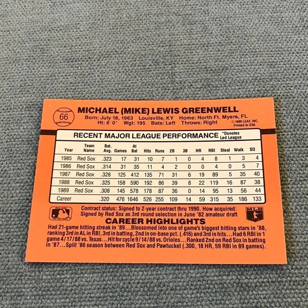 1990 Donruss Boston Red Sox Baseball Card Trading Card